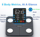 Healthkeep Smart Body Fat Scale with Large VA Display 15 Body Composition Metrics with Heart Rate Body Fat Smart Digital Bathroom Weighing Scale Compatible with iOS Android, Max 400lbs/180kg, 28cm