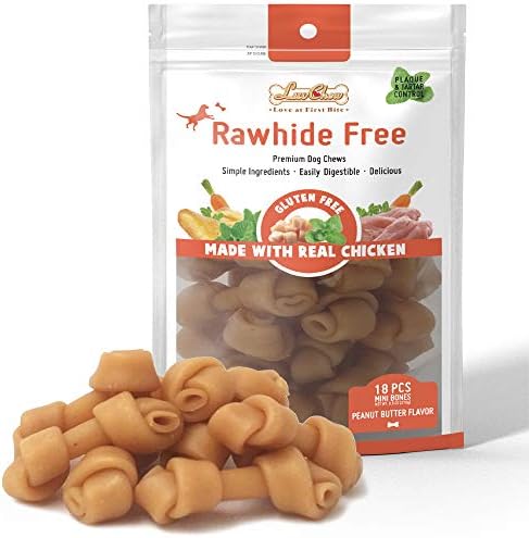 Premium Peanut Butter Dog Chew Bones, Rawhide Free, Gluten Free, Made with Limited Ingredients, Delicious, Healthy, Highly Digestible (Mini 18pcs/Pack)