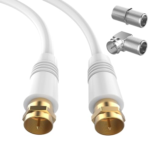 10FT RG6 Coaxial Cable, TV Coax Cable Cord Extender, Gold Plated Connectors, RG6 Compatible for Cable Modems, Cable Box, Digital Router, With F Connector and 90 Degree Angled Male to Female Adapter