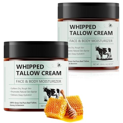 Beef Tallow for Skin, Beef Tallow for Face, 8.4 oz Organic Whipped Grass Fed Beef Tallow with Honey Cream for Face & Body, Unscented