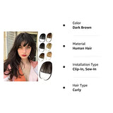 NAYOO Clip In Bangs - Dark Brown Fake Bangs 100% Real Human Hair Extensions Wispy Clip on Air Bangs for Women Fringe with Temples Hairpieces Curved Bangs for Daily Wear