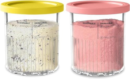 2 Pack of Ninja Creami Deluxe 11-in-1 XL Family Size NC500/NC501 Pints, 24 oz - Dishwasher Safe, BPA-Free, Leak Proof, Yellow, Pink