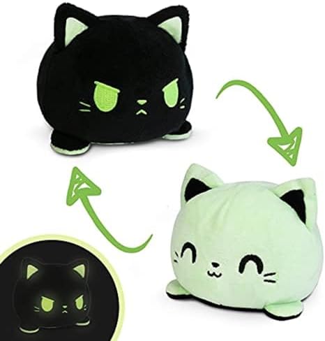 TeeTurtle - The Original Reversible Cat Plushie - Glow in the Dark - Cute Sensory Fidget Stuffed Animals That Show Your Mood