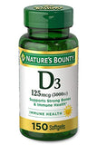 Nature's Bounty Vitamin D3, Immune and Bone Support, 5000IU, Rapid Release Softgels, 150 Ct