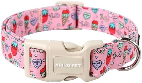 ARING PET Valentine's Day Dog Collar-Cotton Pink Girl Dog Collars, Adjustable Valentine Pet Collars Puppy Collar with Quick Release Buckle for Girl&Boy Dogs