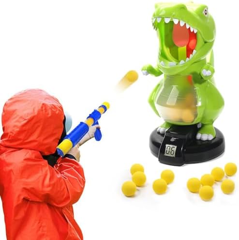 EagleStone Dinosaur Shooting Toys for Boys 5 6 7 8 9 Years Old, Electronic Kids Target Games w/ Air Pump Gun, LCD Score Record, Sound, 24 Foam Balls, Birthday Party Favor,Christmas Gifts for Toddlers