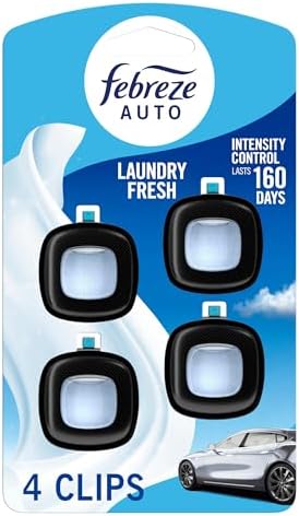 Febreze Car Air Freshener Vent Clip Laundry Fresh Scent, .07 oz. Car Vent Clip, Pack of 4