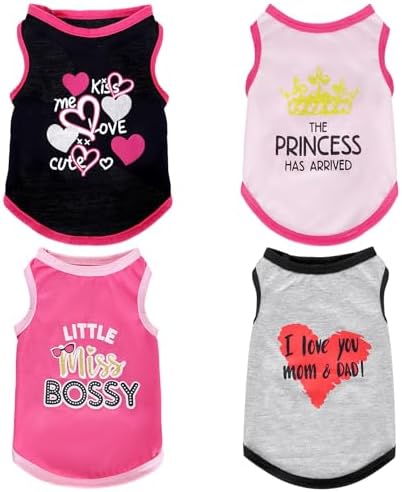 4 Pack Dog Shirts Summer Printed Puppy Clothes Cute Sleeveless Pet T Shirts Dog Clothes for Small Medium Dogs Cats Girl(S)