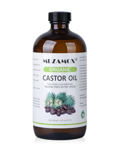 Organic Castor Oil Cold Pressed Glass Bottle, 100% Pure, Cold Pressed & Hexane Free, Castor Oil for Hair Growth & Care, Thicker Eyelashes & Eyebrows and Castor Oil Pack, 16 Fl Oz