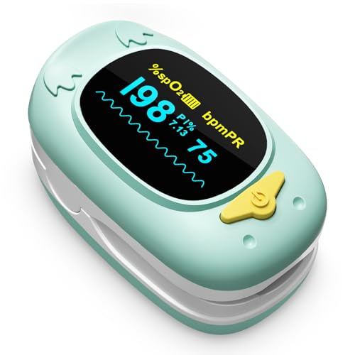 Children Pulse Oximeter Fingertip Pulse Oximeter for Kids Child Blood Oxygen Monitor Portable Blood Oxygen Saturation Monitor SpO2 Finger Included With AAA Battery