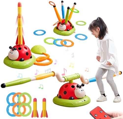 Powza 3 in 1 Musical Jump, Toss Ring Game Toy and Stomping Launch Rocket Launcher for Kids Outdoor Toys with Remote Control, Indoor Outside Toys for Kids Ages 4-8 Toys for Ages 5-7 8-13 Kids Gifts