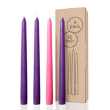 CANDWAX 12 inch Taper Advent Candles 1 Set - Dripless Taper Candles and Unscented Candlesticks - Long Burning Tapered Candles Perfect as Advent Wreath Candles Tapers - Purple Advent Candles