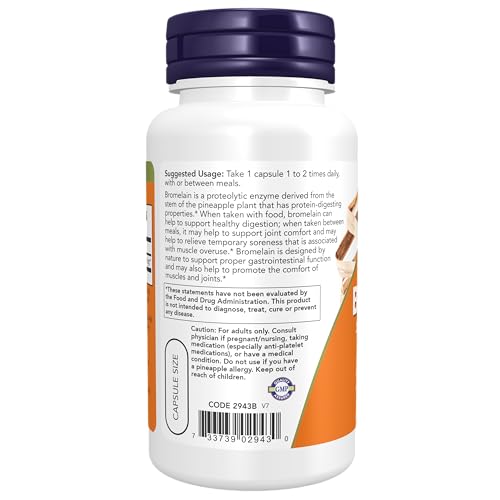 NOW Supplements, Bromelain (Natural Proteolytic Enzyme) 2,400 GDU/g - 500 mg, Natural Proteolytic Enzyme*, 60 Veg Capsules