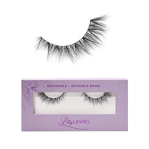 Lilly Lashes Sheer Band, False Eyelashes w/Invisible Band Lashes, False Lashes Natural Look, Wispy Lashes Style, Clear Band Lashes, Reusable Eyelashes 20x, Lash Glue not Included, 14mm (Desirable)