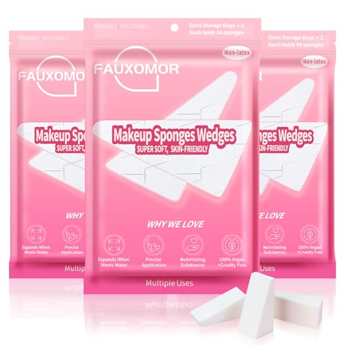 324 Pcs Mini Makeup Sponges Wedges for Face Foundation, Latex-Free Triangle Cosmetic Make Up Sponge for All Skin Types, Beauty Blender for Flawless Application and Blending with Six Pouches