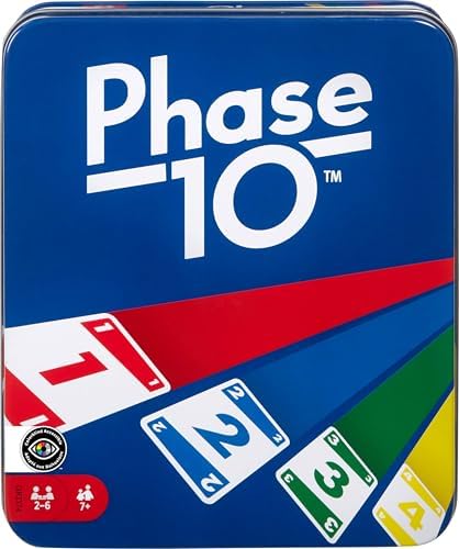 Mattel Games Phase 10 Card Game for Families, Adults & Kids, Challenging & Exciting Rummy-Style Play with Storage Tin (Amazon Exclusive)