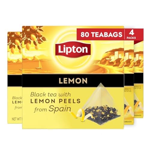 Lipton Black Tea Lemon, Pyramid Tea Bags, Flavored Teabags for a Refreshing Cup of Tea, 80 Total Tea Bags (20ct - Pack of 4)