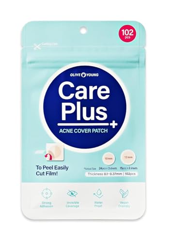 OLIVE YOUNG Care Plus Spot Patch 1 Pack | Hydrocolloid Acne Korean Spot Patch to Cover Zits, Pimples and Blemishes, for Troubled Skin and Face (102 Count - 10mm*72ea + 12mm*30ea)
