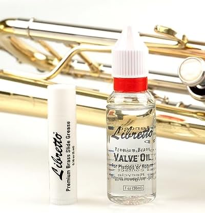 Libretto Brass Lubricant Bundle, Set of 2, 1 oz Valve Oil + 0.16 oz Slide Grease – Odorless, Pure, Materials from Japan, Special-blended Formula, for Trumpet, French Horn, Tuba, Low Brass Instruments