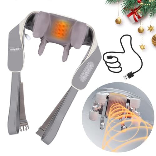 Ehightop 5D Kneading Neck Massager,Shiatsu Back Neck Massager with Heat,Cordless Electric Neck Massager,Massage Cushion Pillow for Neck,Back,Shoulder, Leg,Deep Massage at Home,Ideal Gift