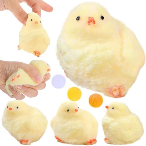 4 Pack Handmade Chick Taba Squishies Toys Ultra Soft Chick Squeeze Fidget Toys for Stress Relief Pinch Kawaii Family Sticky SquishiesToys