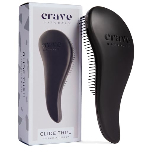 Crave Naturals Glide Thru Detangling Brush, Detangler Brush for Curly, Straight, Wet and Dry Hair for Adults and Kids, Hair Brush and Comb, Hair Accessories for Women, Black