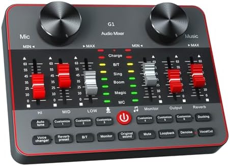 G1 Gaming Audio Mixer，Podcast Equipment Live Sound Card for Streaming，Audio Interface DJ Mixer Sound Card/Board Condenser Microphone for Tiktok Gaming Video Content Creator Kit.