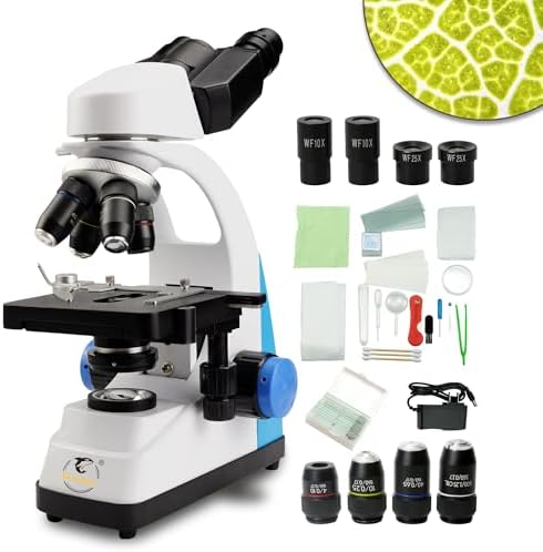 Grampus Professional Compound Binocular Microscope, WF10X WF25X Eyepieces, 40X-2500X Magnification, LED Illumination, Abbe Condenser, Double-Layer Mechanical Stage with Caliper