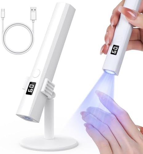 Handheld UV Light for Gel Nails, 5W LED Nail Lamp, Portable Mini Nail Dryer with Stand & LCD Screen, Nail Lamp for Fast Curing (White)