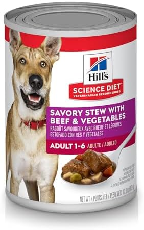 Hill's Science Diet Adult 1-6, Adult 1-6 Premium Nutrition, Wet Dog Food, Beef & Vegetables Stew, 12.8 oz Can, Case of 12