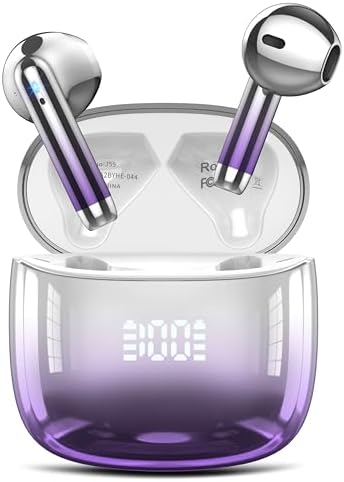 Wireless Earbuds, Bluetooth Headphones 48H Playtime Ear Buds with LED Power Display, IPX7 Waterproof Bluetooth 5.4 Earphones in-Ear Earbuds with 4 Mic for Android iOS Cell Phone Laptop, Purple