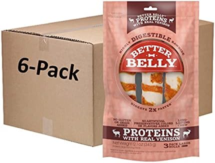 Better Belly Highly Digestible Rawhide Large Roll Chews, Treat Your Dog to a Chew with NO Artificial Colors or Flavors