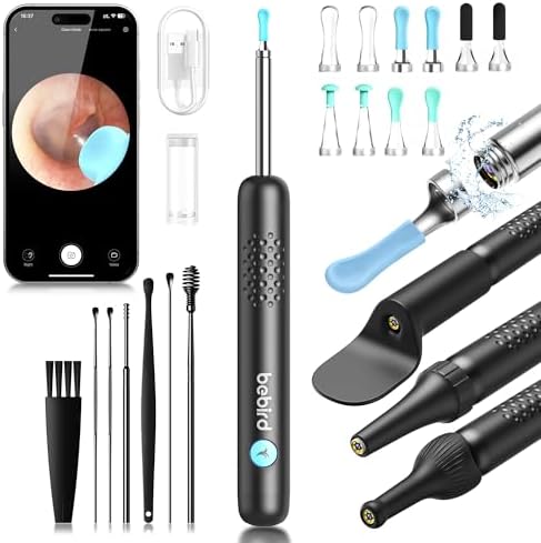 BEBIRD R1 Wax Removal Tool for Ear - Spade Ear Canal Cleaner with Camera 1080P Earscope, Wax Remove Ear Picker with Vari Replacement Tips, Camera with 6LED Light for Ear/Nose/Throat Examination, Black
