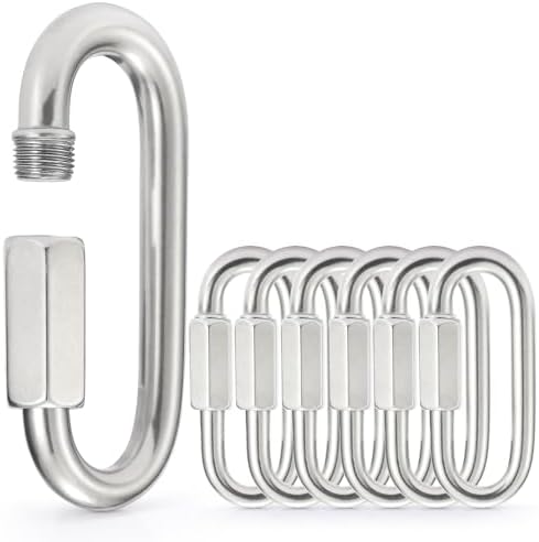 sprookber Stainless Steel Chain Quick Links - 304 Stainless Stee Chain Connector, Screw Carabiner, Chain Hooks, Set of 6