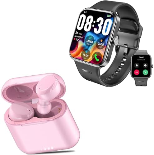 TOZO S4 AcuFit One Smartwatch Bluetooth Talk Dial Fitness Tracker Black + T6 Wireless Headphones Bluetooth in-Ear Rose Gold