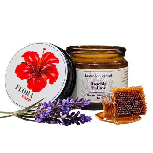 100% Grass-Fed Beef Tallow Face Moisturizer - Natural Organic Skin Care with Lavender Essential Oil - Nourishing 2oz Balm with Rose Hip Oil & Beeswax for Sensitive Skin, Hands & Lips