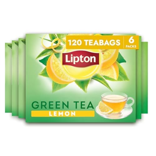 Lipton Lemon Green Tea Bags, Flavored, Unsweetened Teabags for Hot or Iced Tea with Caffeine and Flavonoids, 120 Total Bags (20ct - Pack of 6)