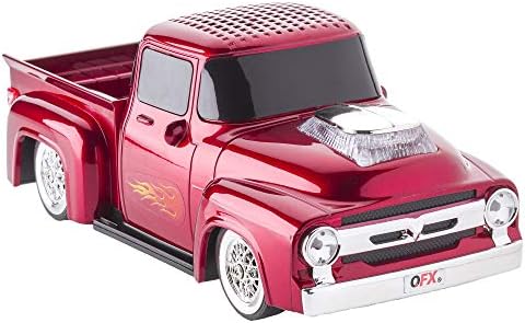 QFX Bluetooth 1956 Pickup Truck Replica Speaker, 3-inch Speakers, Hands Free Link, Built-in Microphone, FM Radio and LED Party Lights, Red - BT-1956 RD