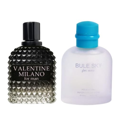 Valentine Milano for Men (EDP) & Blue Sky Cologne For Men (EDT), Fragrance for Men, Wonderful Gift, Masculine Scent for All Skin Types, 3.4 Fl Oz Each (Pack of 2)