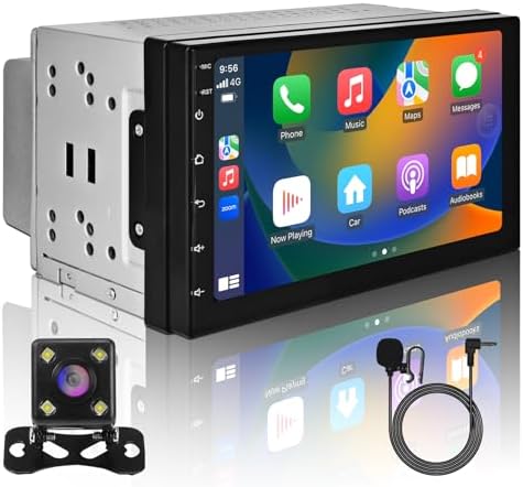 7inch Double Din Car Stereo with CarPlay Android Auto Android 2+32GB IPS Touch Screen Car Radio Audio Video Head Unit with Backup Camera Bluetooth WiFi FM MirrorLink DSP MIC GPS Navigation