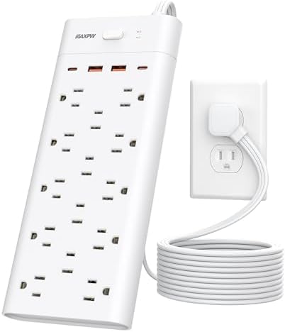 Power Strip Surge Protector Outlet Extender with 14 Outlets and 4 USB Ports (2 USB C), 10 Ft Extension Cord & Flat Plug, 1700 Joules, Wall Mount for Home, Office, Dorm, White