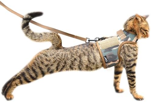 Tactical Kitty Harness and Leash for Walking Escape Proof Breathable Mesh Fabric, Jungle Camo, Small, Adjustable Cat Walking Jackets, Padded Stylish Cat Vest