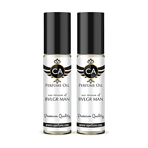 CA Perfume Impression of Bvlg Man For Men Replica Fragrance Body Oil Dupes Alcohol-Free Essential Aromatherapy Sample Travel Size Concentrated Long Lasting Attar Roll-On 0.3 Fl Oz-X2
