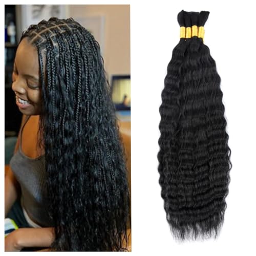 Super Wave Bulk Human Hair Wet and Wavy Braiding Hair - French Braiding Hair, No Weft, 100% Virgin, 100g (1Pack-4PCS), Boho Braids (Natural Black, 22 Inch)