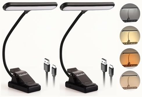 2 Pack 28 LED Music Stand Lights, Eye Caring Clip-on Piano Light, Blue Light Blocking, USB-C Rechargeable, 4 Color x 3 Brightness, Ideal for Musician, Piano, Sheet Music, Orchestra, Guitar