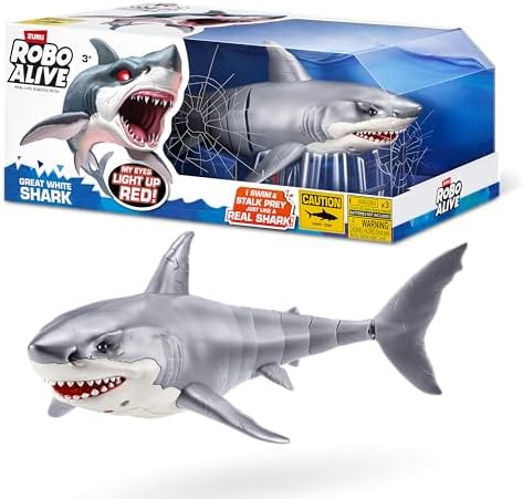 Robo Alive Great White Shark Series 1 by Zuru, Battery-Powered Robotic Light Up Shark, Summer Pool & Bath Toy