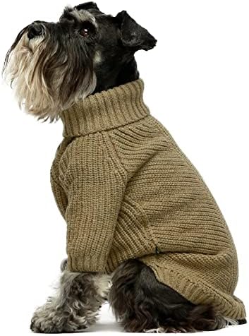 Fitwarm Thermal Knitted Dog Sweater Doggy Winter Coat Pet Clothes Doggie Turtleneck Jacket Puppy Outfits Cat Sweatsuit Sage Green Small