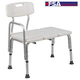 Flash Furniture HERCULES Series 300 Lb. Capacity Adjustable White Bath & Shower Transfer Bench with Back and Side Arm