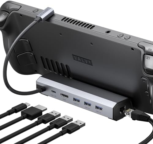 JSAUX Docking Station for Steam Deck/ROG Ally/Legion Go/MSI Claw, 6-in-1 Steam Deck Dock with HDMI 4K@60Hz, Gigabit Ethernet, 3 USB-A 3.0 and 100W Charge, Compatible with Steam Deck OLED-HB0603