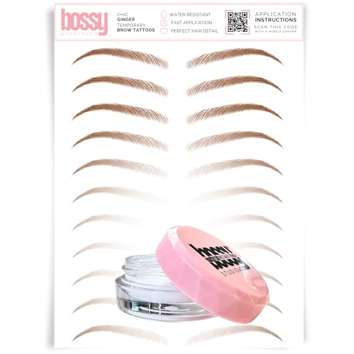 Studio & Co Temporary Eyebrow Tattoos with Shine Remover Matte Tat Waterproof Eyebrow Stickers, False Tattoos Hair Like Peel Off Instant Transfer Brow chic ginger with matte tat